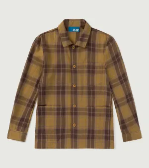 100% Wool Checked Worker Overshirt Ochre