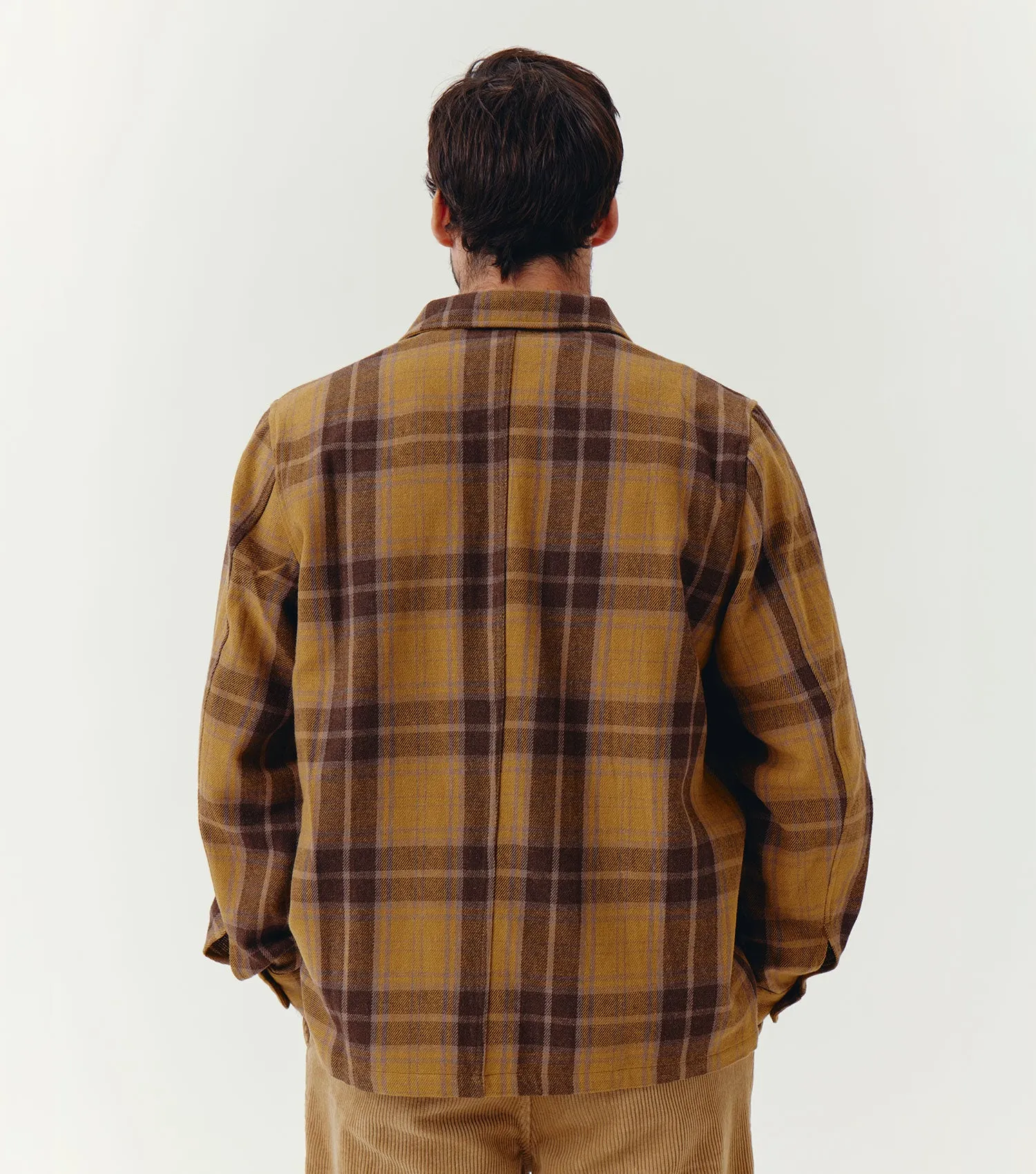 100% Wool Checked Worker Overshirt Ochre