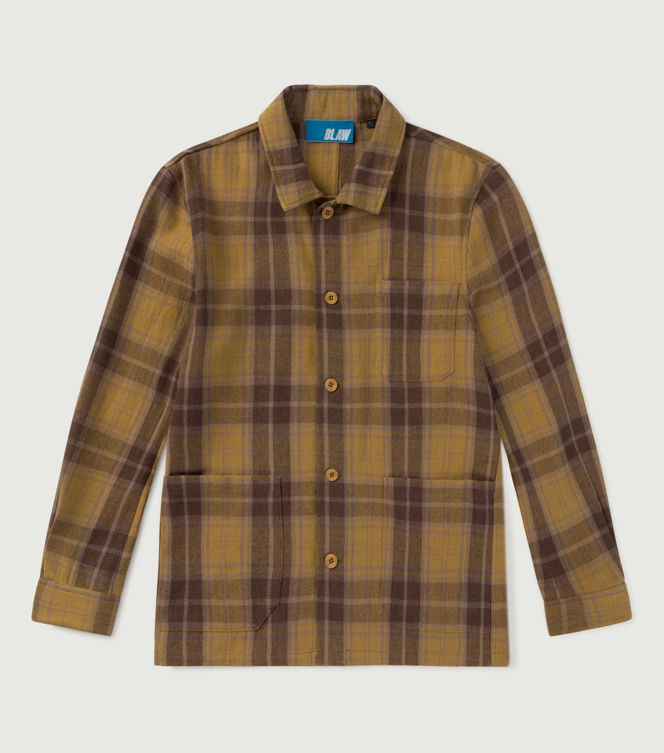 100% Wool Checked Worker Overshirt Ochre