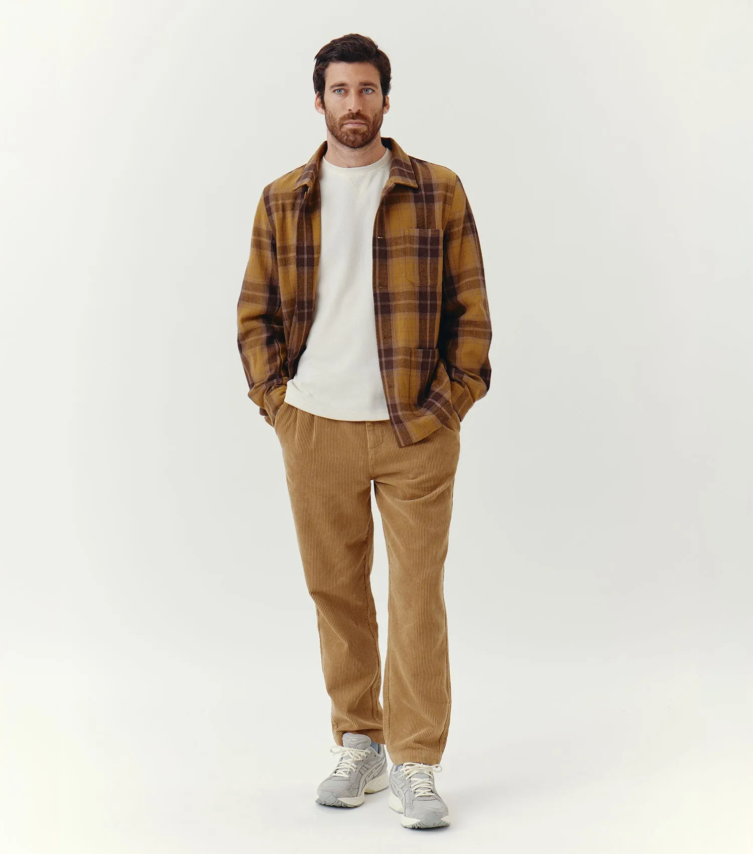 100% Wool Checked Worker Overshirt Ochre
