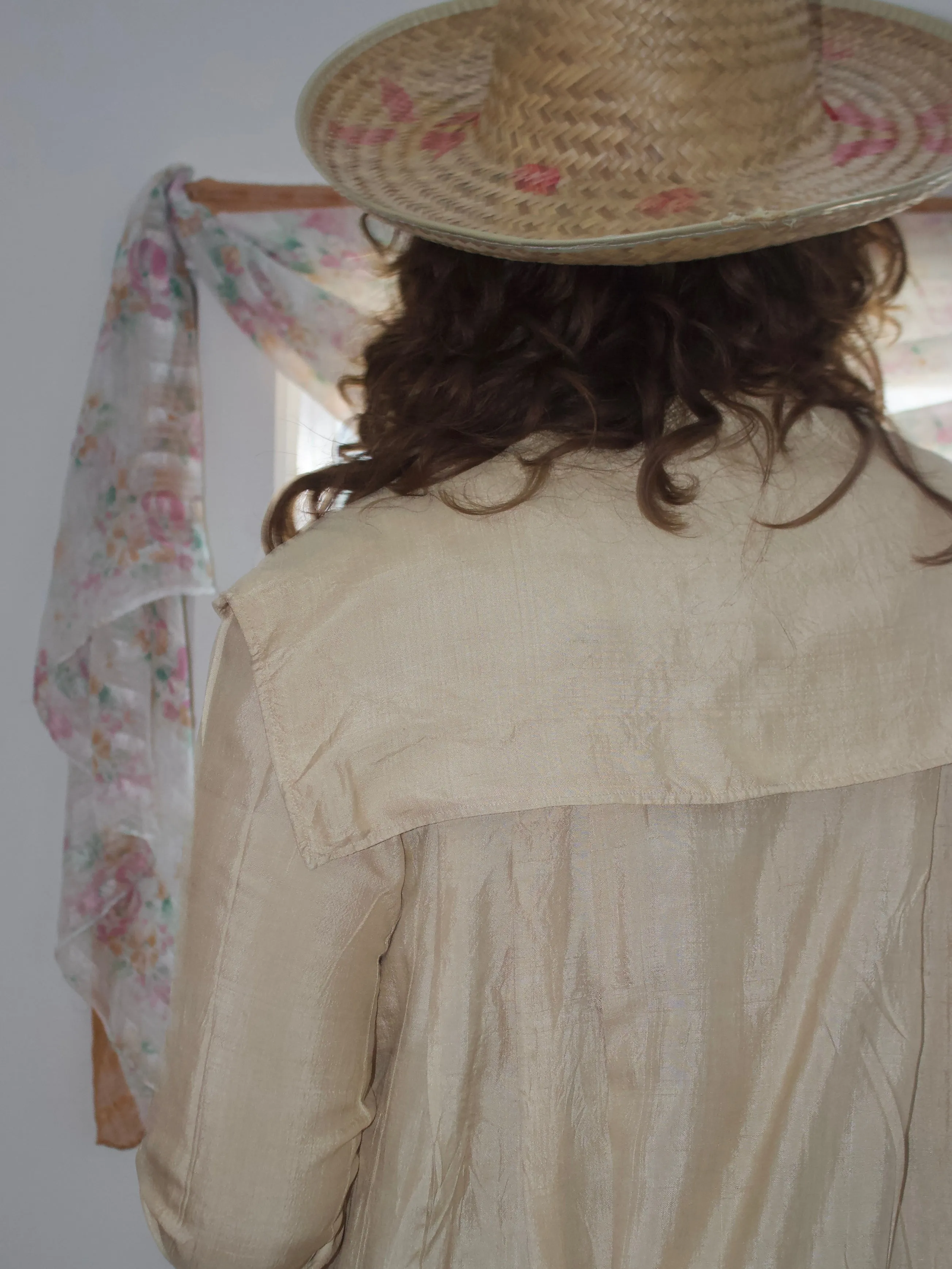 1920s Ecru Pongee Silk Sailor Collar Swing Style Smock Jacket W* MOP Buttons