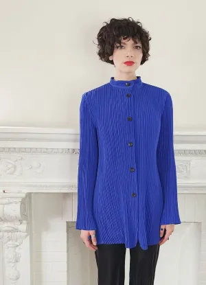 1980s Issey Miyake Hip Length Jacket in Pleated Blue Silk
