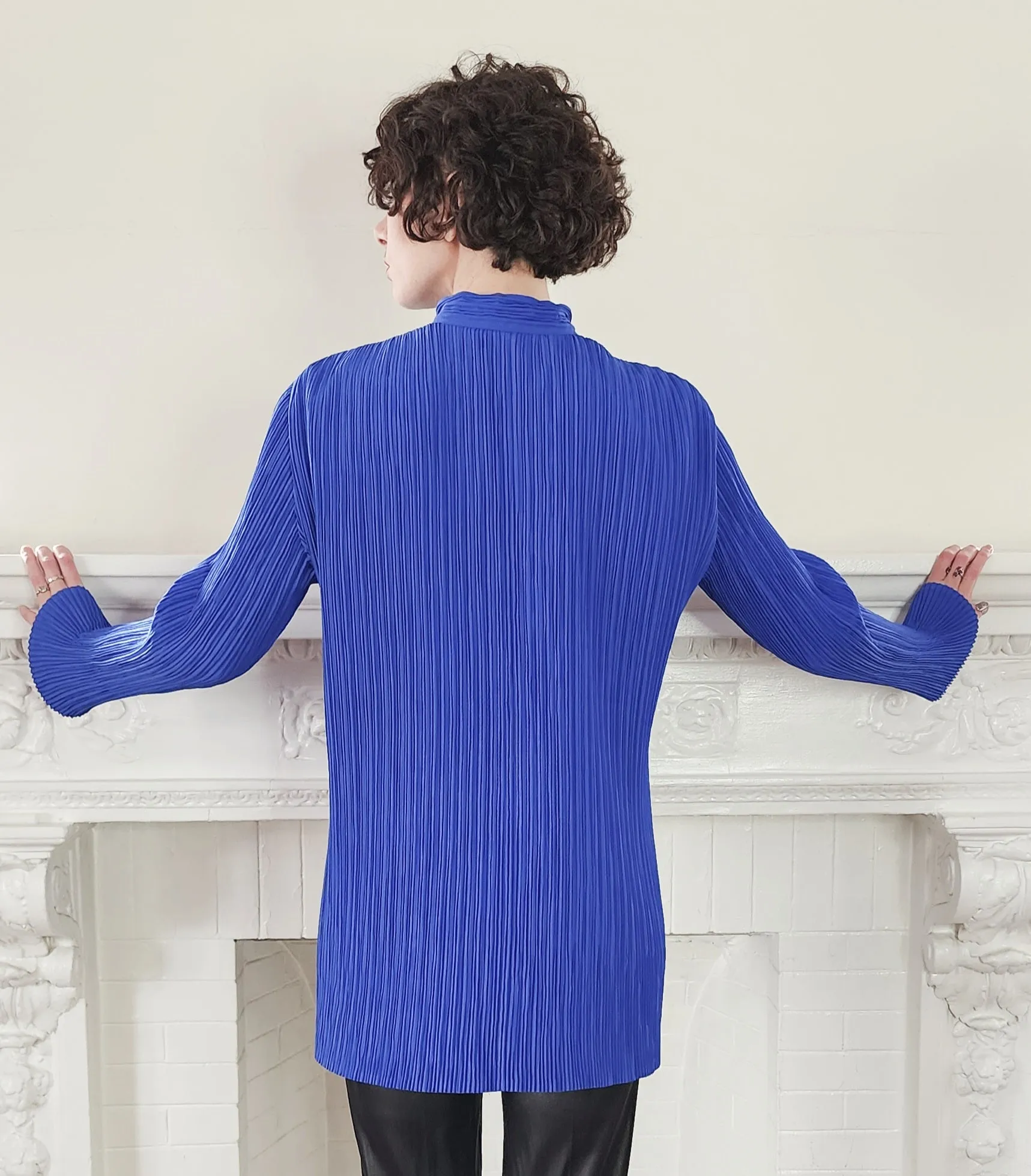 1980s Issey Miyake Hip Length Jacket in Pleated Blue Silk