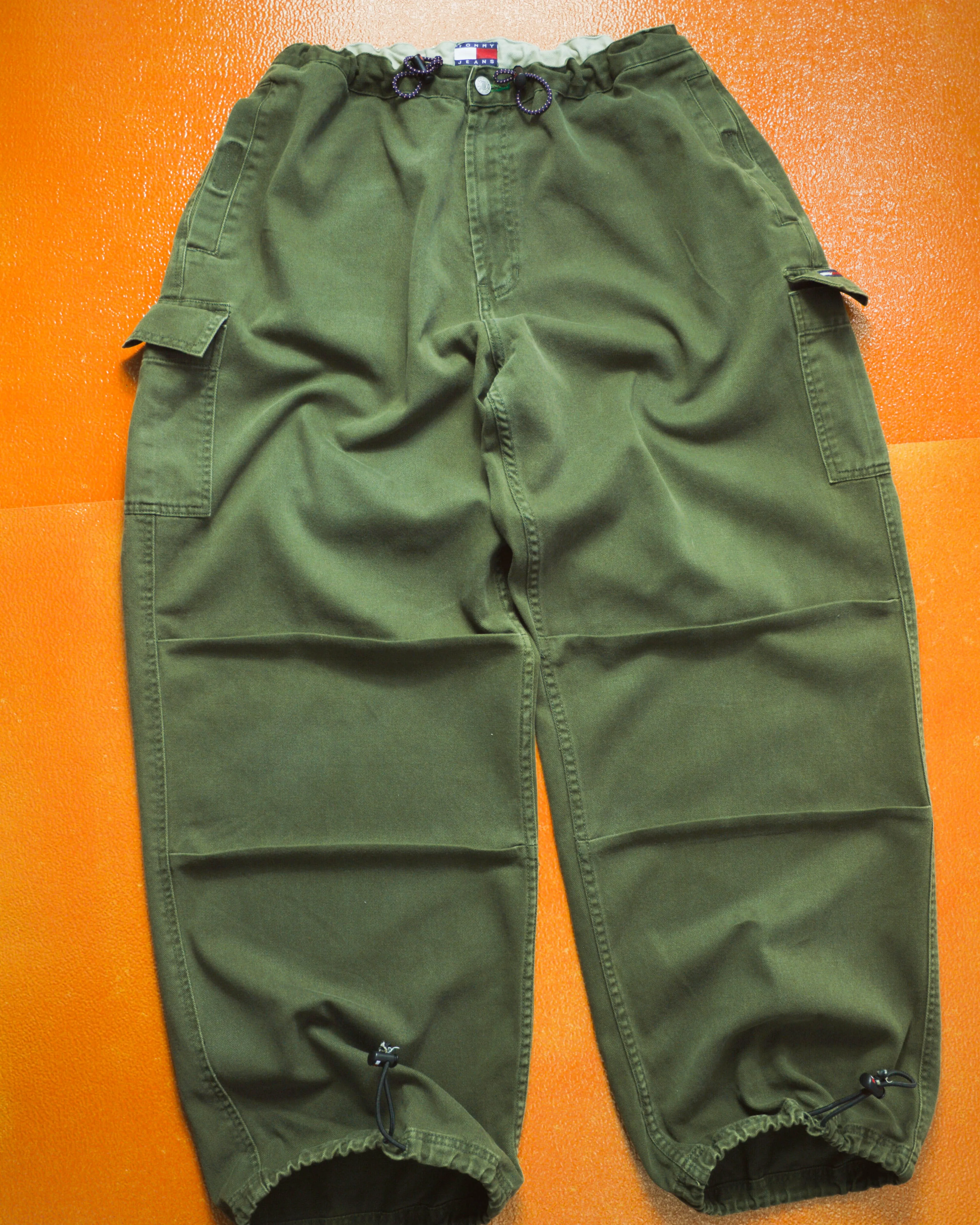 1999 Washed Green Military Style Wide Cargo Pants  (32~36)
