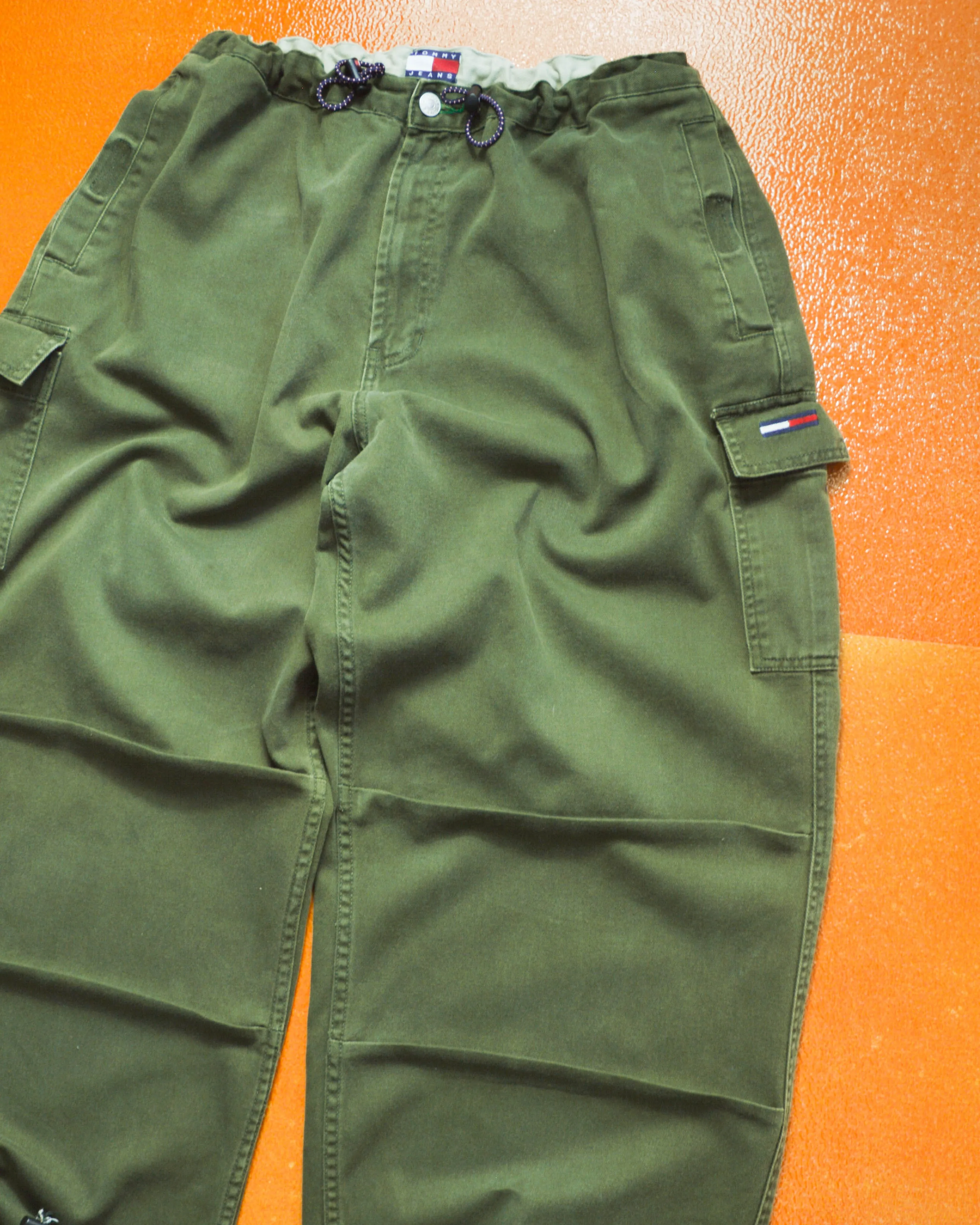 1999 Washed Green Military Style Wide Cargo Pants  (32~36)