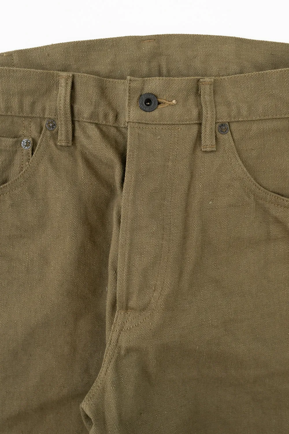 246-OLOL - 12oz "Tate Yoko" Yarn Dyed Olive Trouser  - Neat Straight