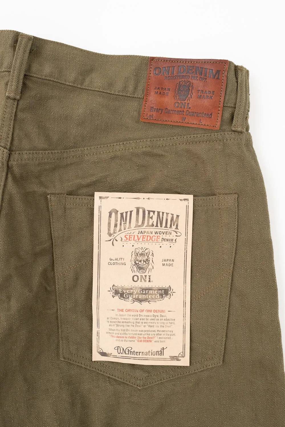 246-OLOL - 12oz "Tate Yoko" Yarn Dyed Olive Trouser  - Neat Straight
