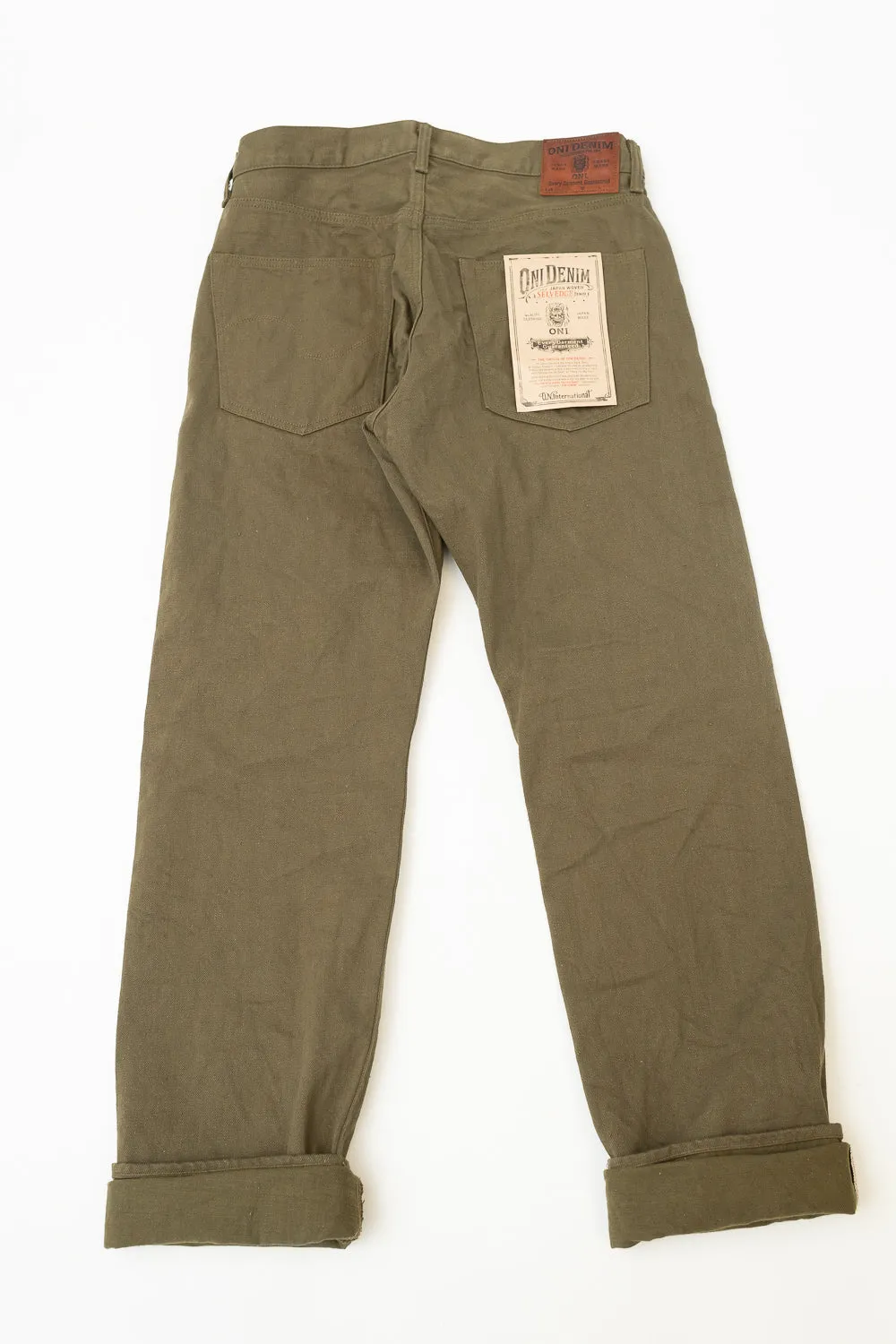 246-OLOL - 12oz "Tate Yoko" Yarn Dyed Olive Trouser  - Neat Straight