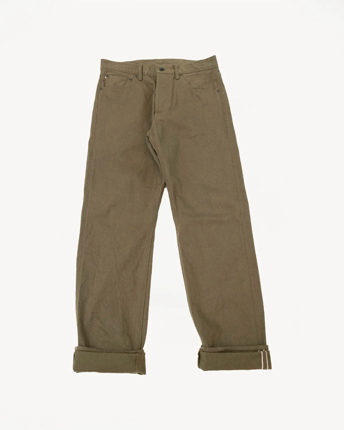246-OLOL - 12oz "Tate Yoko" Yarn Dyed Olive Trouser  - Neat Straight