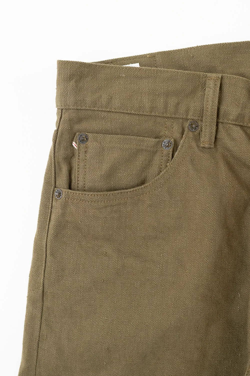 246-OLOL - 12oz "Tate Yoko" Yarn Dyed Olive Trouser  - Neat Straight