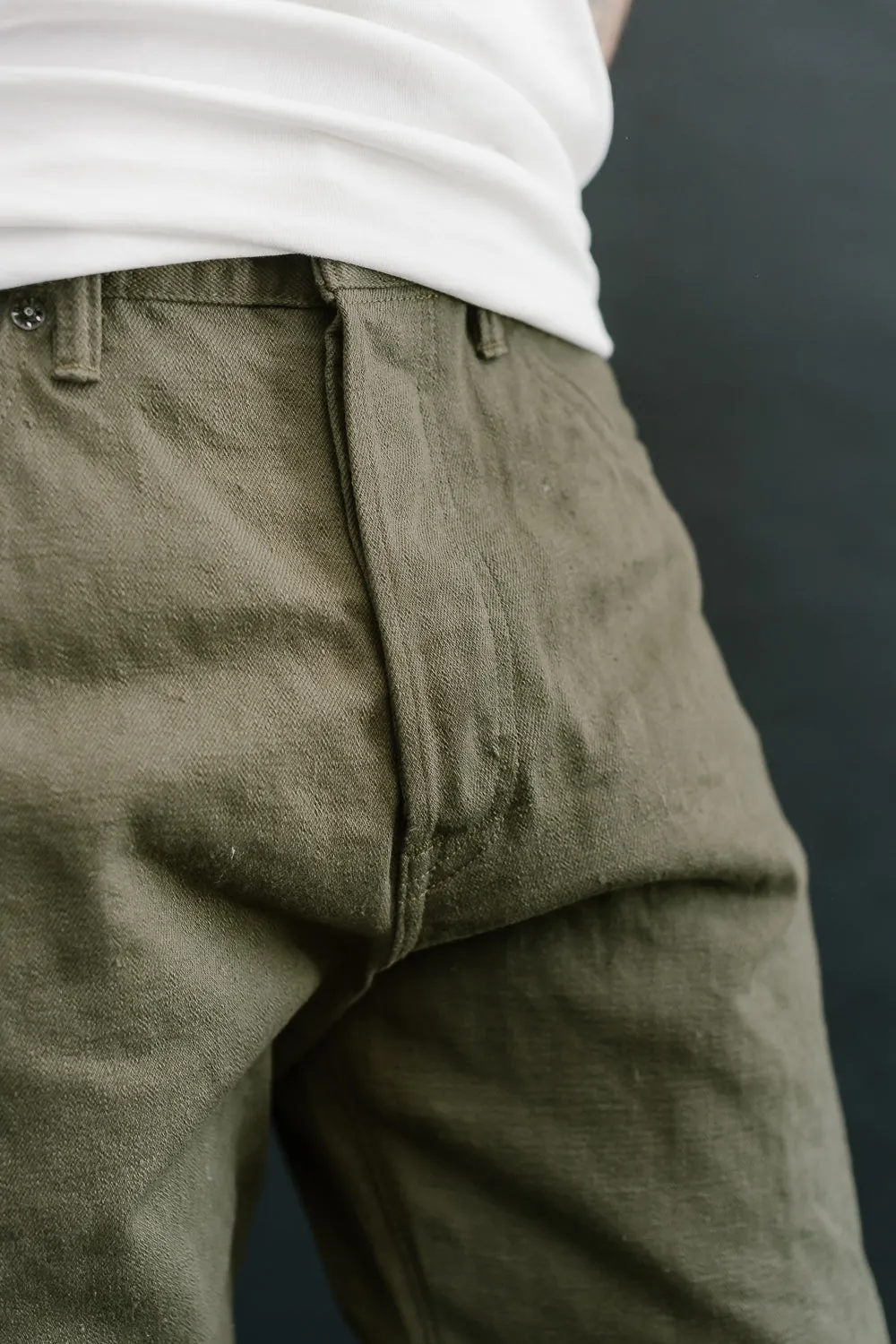 246-OLOL - 12oz "Tate Yoko" Yarn Dyed Olive Trouser  - Neat Straight