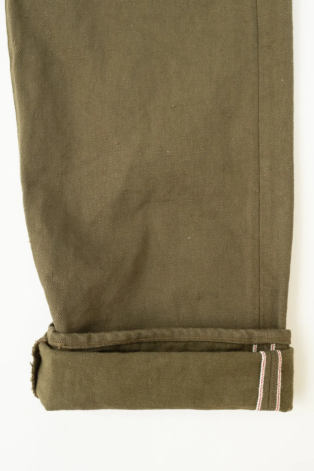 246-OLOL - 12oz "Tate Yoko" Yarn Dyed Olive Trouser  - Neat Straight