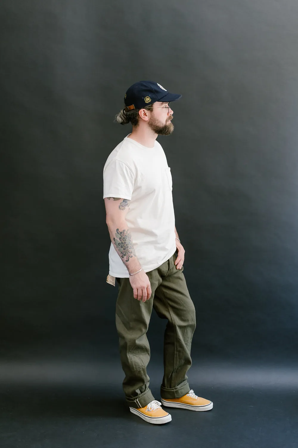 246-OLOL - 12oz "Tate Yoko" Yarn Dyed Olive Trouser  - Neat Straight