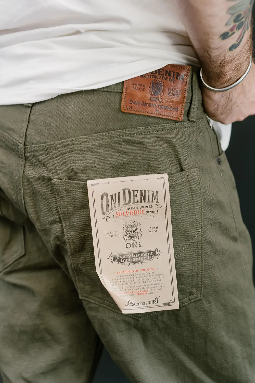 246-OLOL - 12oz "Tate Yoko" Yarn Dyed Olive Trouser  - Neat Straight