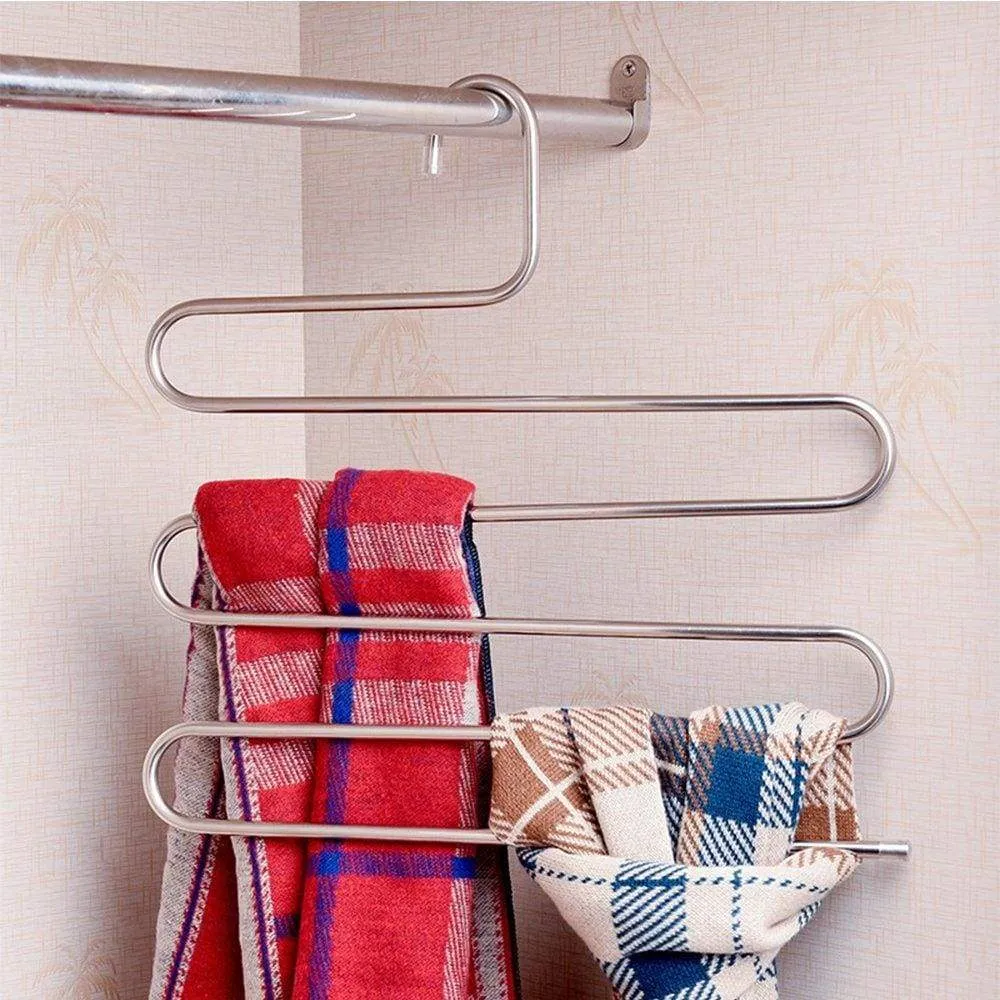4 Pack S Type Hanger For Clothing & Closet Storage, Stainless Steel Pants Hangers With 5 Layers, Multi-Purpose Loveyal Limited Space Storage Rack For Trousers, Towels, Scarfs, Ties, Jeans (4)