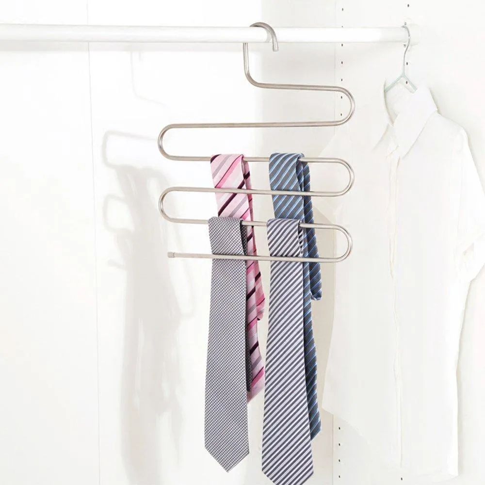 6 Pack Pants Hangers, S-Type Closet Organizer & Stainless Steel Multi Layers Magic Hanger, Space Saver Clothes Rack, Tiered Hanging Storage for Jeans, Scarf, Skirt - (14.17 x 14.96 Inch)
