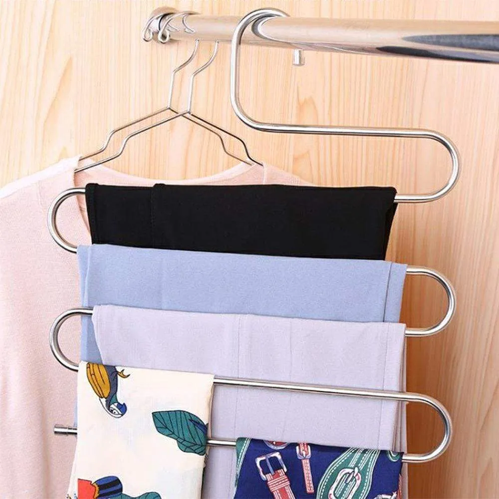 6 Pack Pants Hangers, S-Type Closet Organizer & Stainless Steel Multi Layers Magic Hanger, Space Saver Clothes Rack, Tiered Hanging Storage for Jeans, Scarf, Skirt - (14.17 x 14.96 Inch)