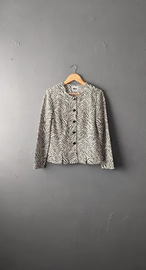 80s Animal Stripes Jacket by Leslie Fay, Lightweight Summer Office Wear, Size Medium