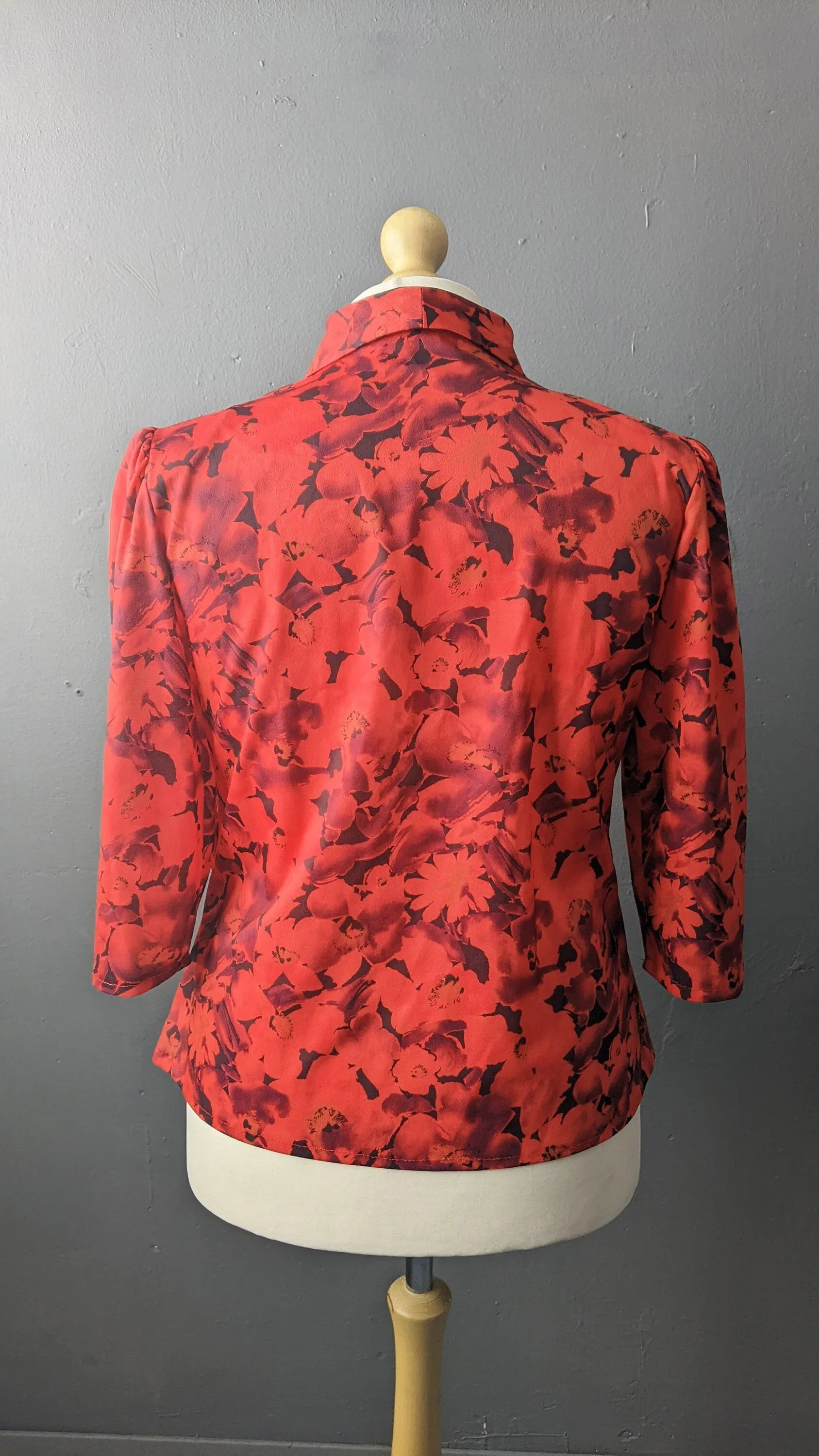 80s Floral Summer Blouse, Double-breasted Shirt, Plus Size Office Wear