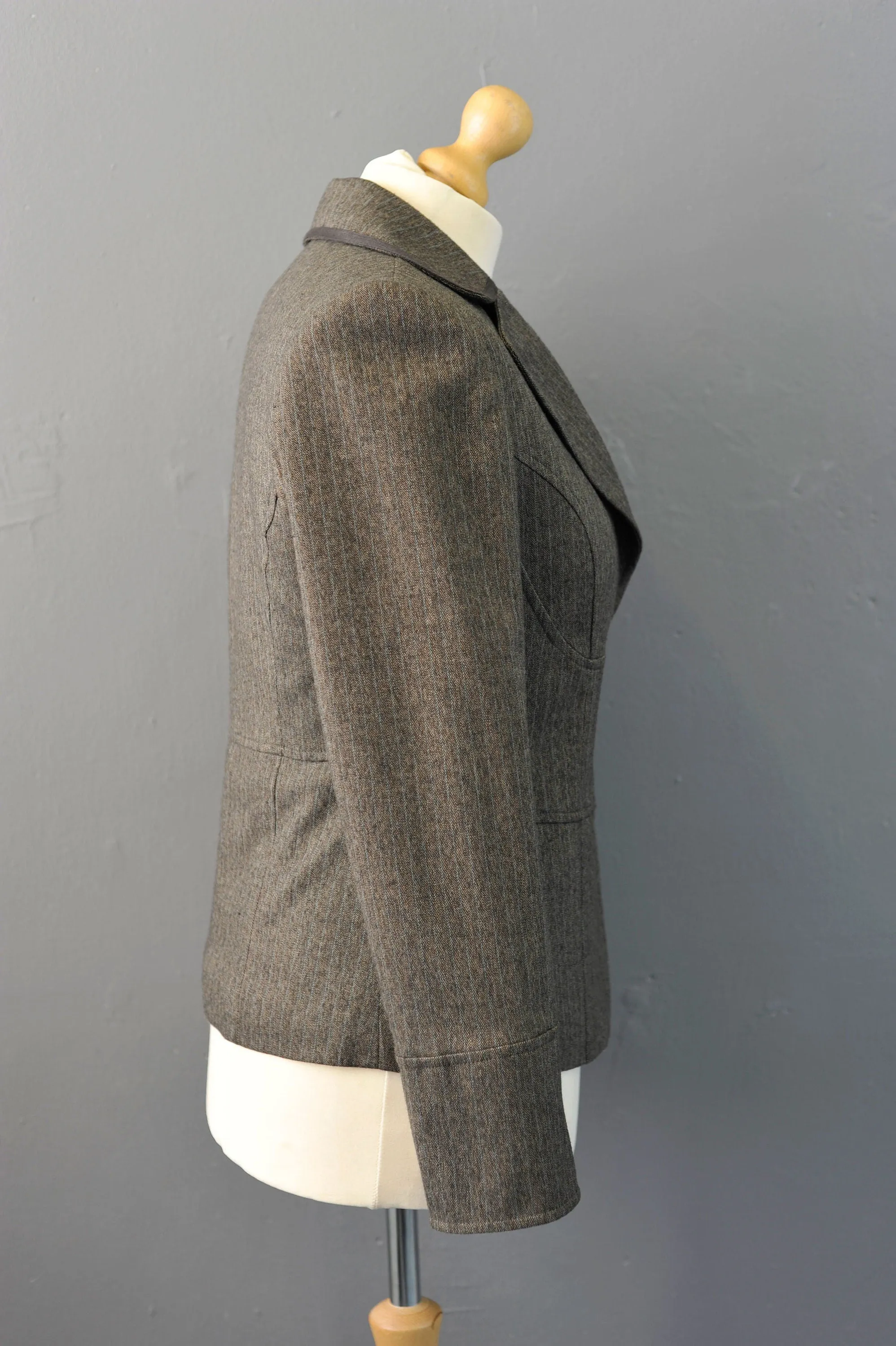 90s Tailored Herringbone Jacket, Avant Garde Steampunk Blazer, Size Medium