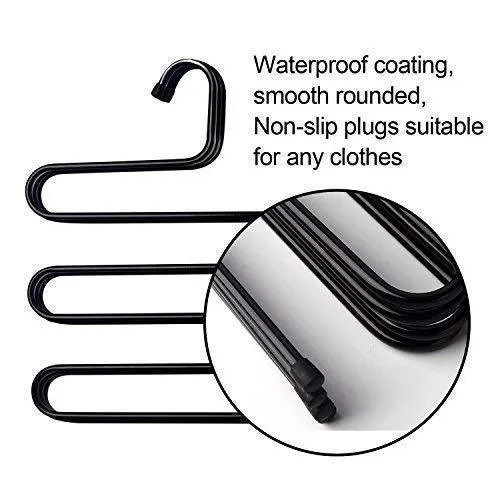 Advutils Pants Hanger Multi-layer S-style Jeans Trouser Hanger Closet Organize Storage Stainless Steel Rack Space Saver for Tie Scarf Shock Jeans Towel Clothes（4 Pack ）