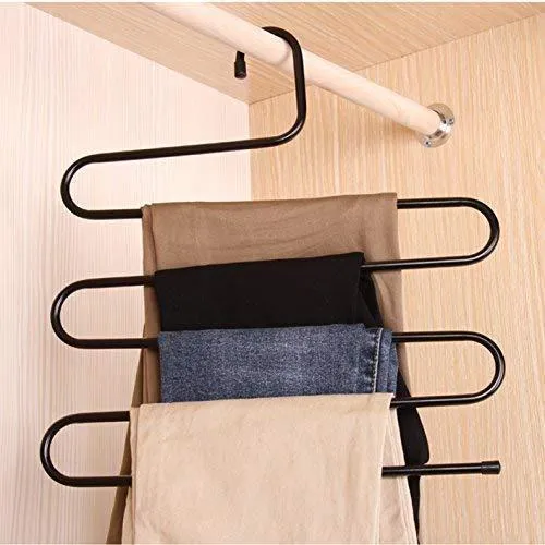 Advutils Pants Hanger Multi-layer S-style Jeans Trouser Hanger Closet Organize Storage Stainless Steel Rack Space Saver for Tie Scarf Shock Jeans Towel Clothes（4 Pack ）