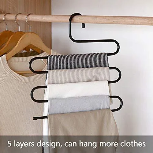 Advutils Pants Hanger Multi-layer S-style Jeans Trouser Hanger Closet Organize Storage Stainless Steel Rack Space Saver for Tie Scarf Shock Jeans Towel Clothes（4 Pack ）