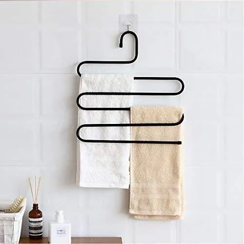 Advutils Pants Hanger Multi-layer S-style Jeans Trouser Hanger Closet Organize Storage Stainless Steel Rack Space Saver for Tie Scarf Shock Jeans Towel Clothes（4 Pack ）