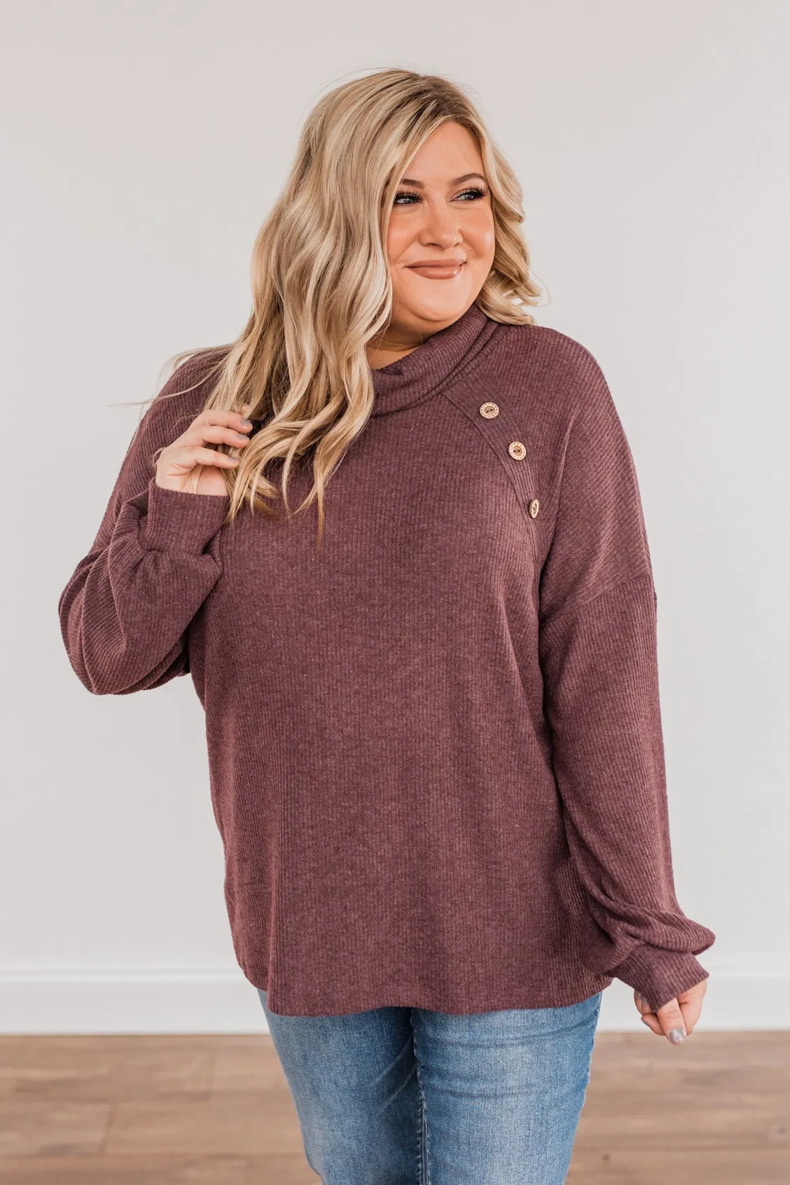 All Night Long Cowl Neck Top- Plum
