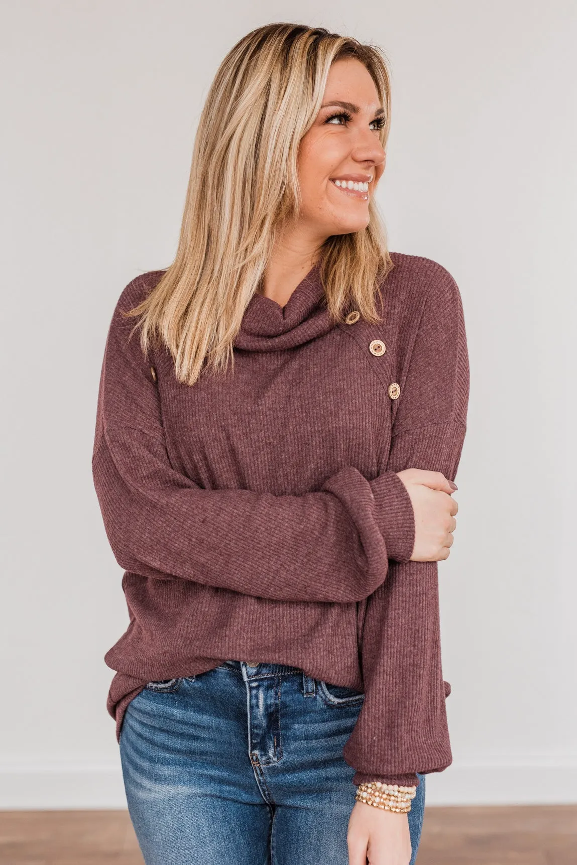 All Night Long Cowl Neck Top- Plum