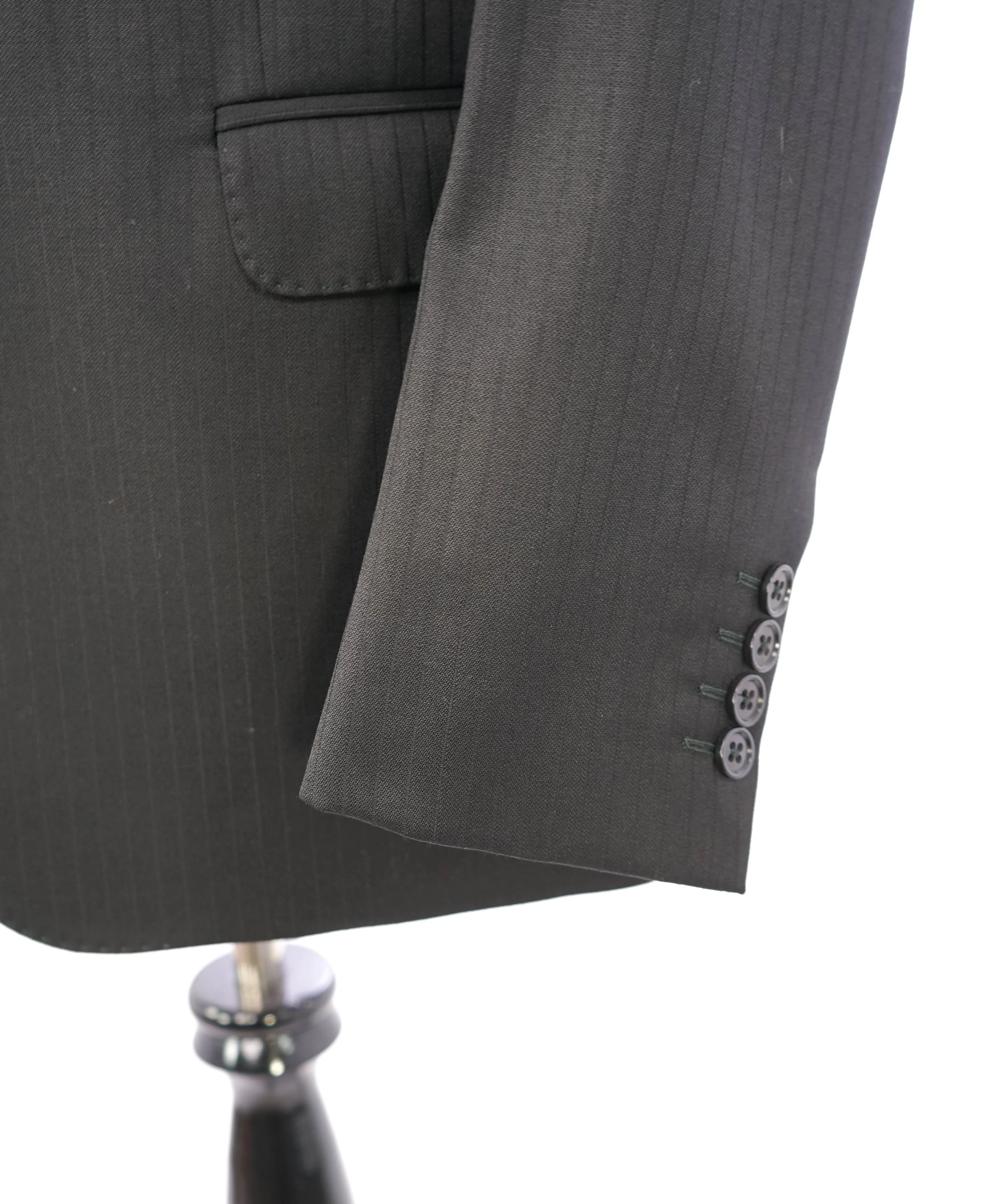 ARMANI COLLEZIONI - Black On Black Sleek Stripe “G Line” Wool Suit - 38R