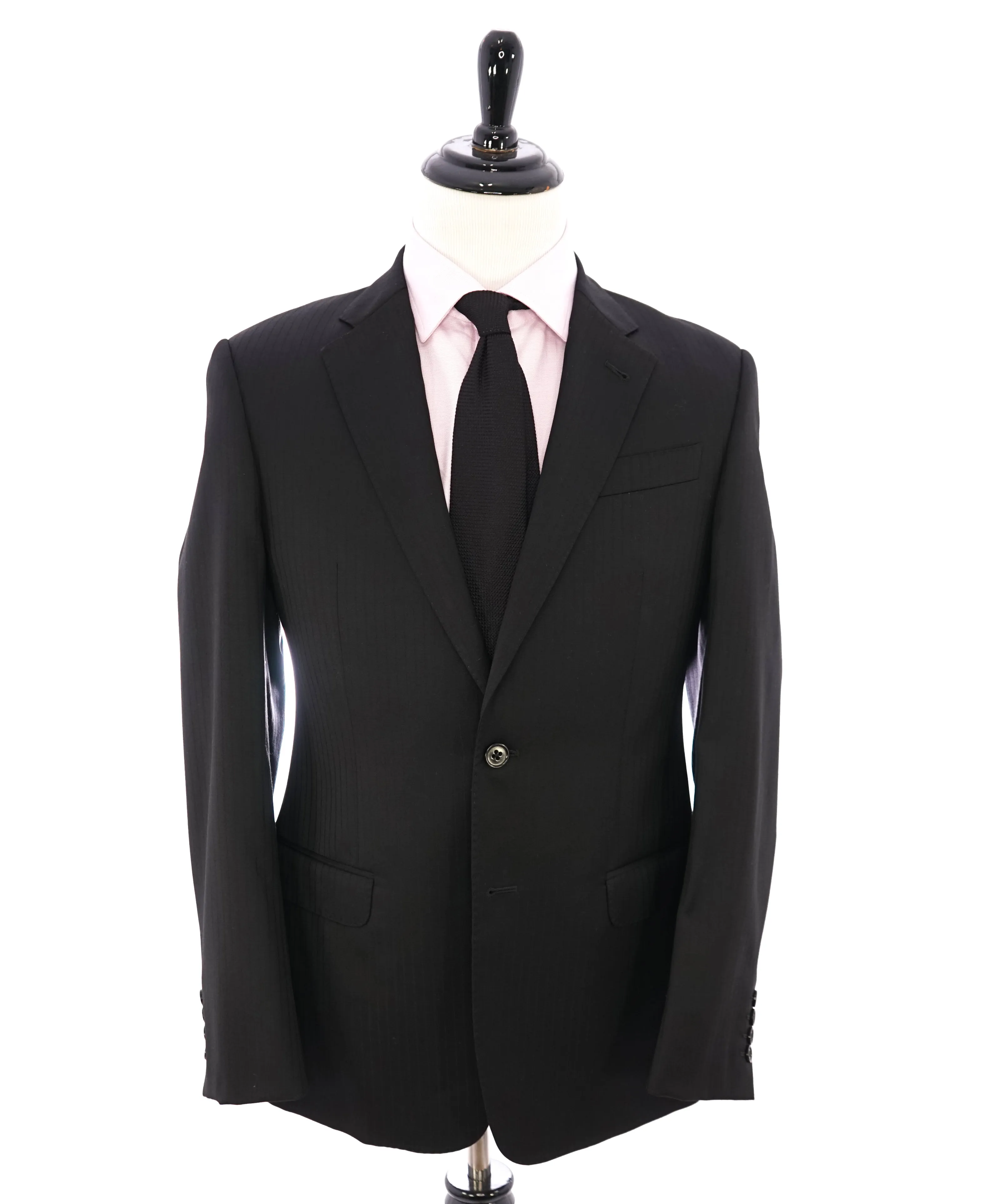 ARMANI COLLEZIONI - Black On Black Sleek Stripe “G Line” Wool Suit - 38R