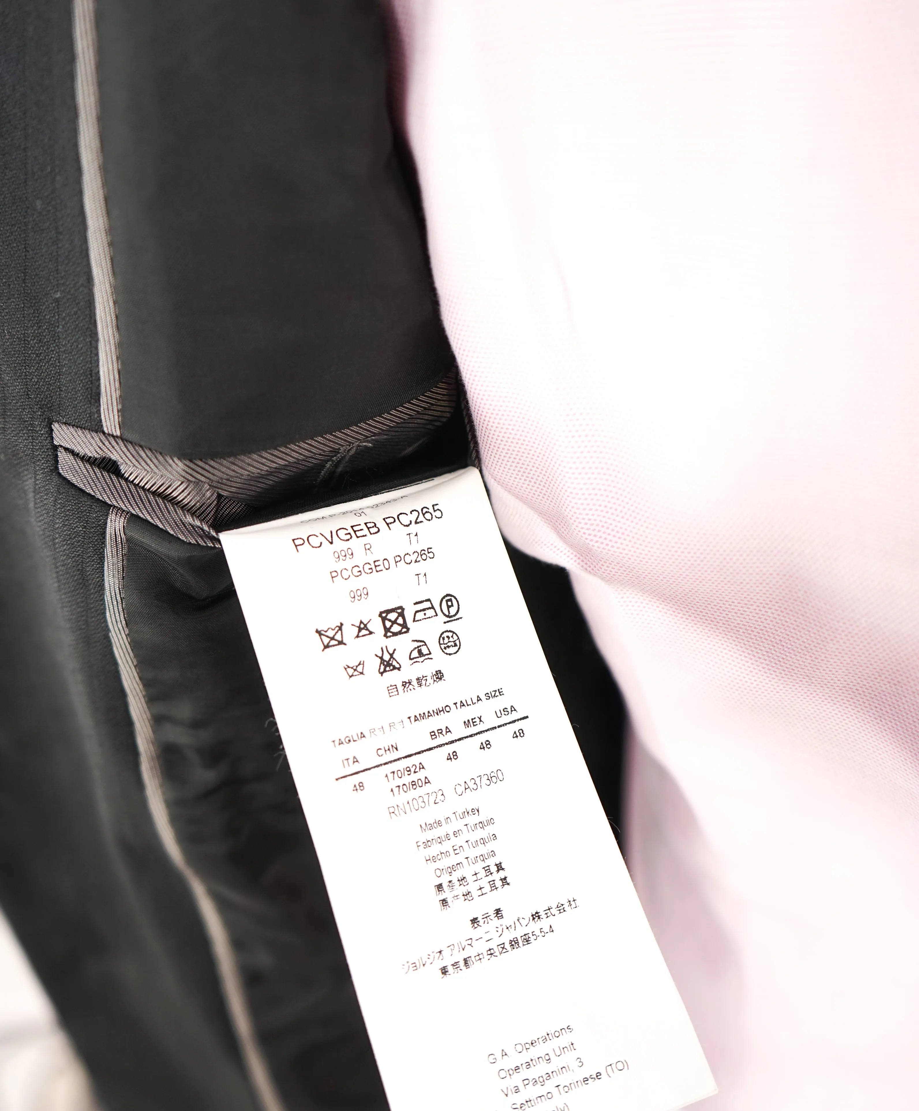 ARMANI COLLEZIONI - Black On Black Sleek Stripe “G Line” Wool Suit - 38R