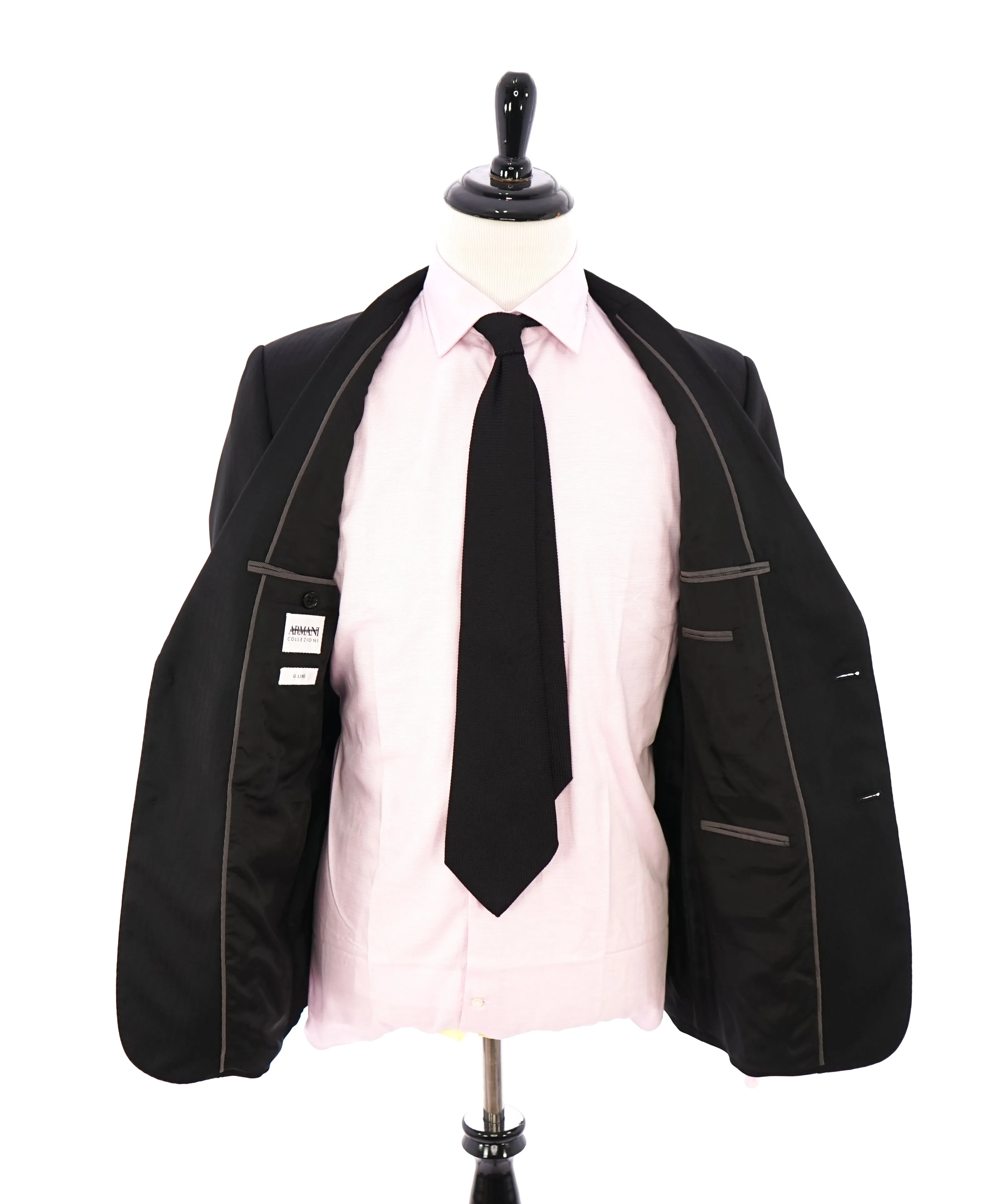 ARMANI COLLEZIONI - Black On Black Sleek Stripe “G Line” Wool Suit - 38R