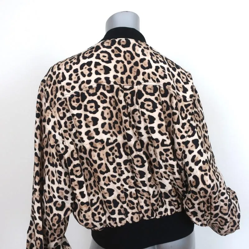 ATM Anthony Thomas Melillo Bomber Jacket Leopard Print Silk Size Large