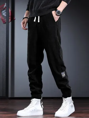 Autumn Black Corduroy Pants: Casual Sport Elastic Waist Drawstring Jogging Trousers for Men