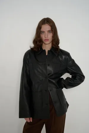 Barry Leather Shirt Jacket Black