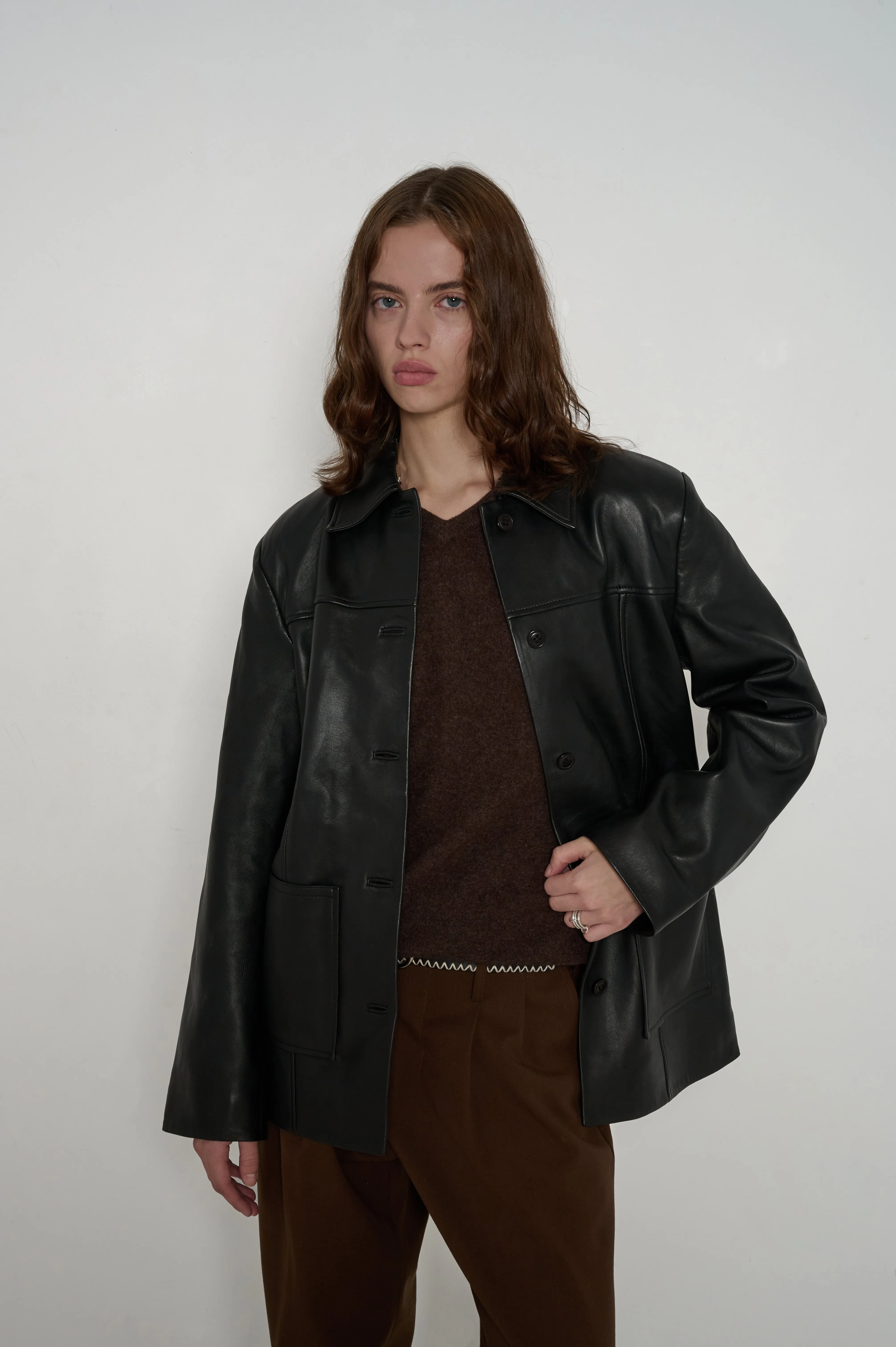 Barry Leather Shirt Jacket Black
