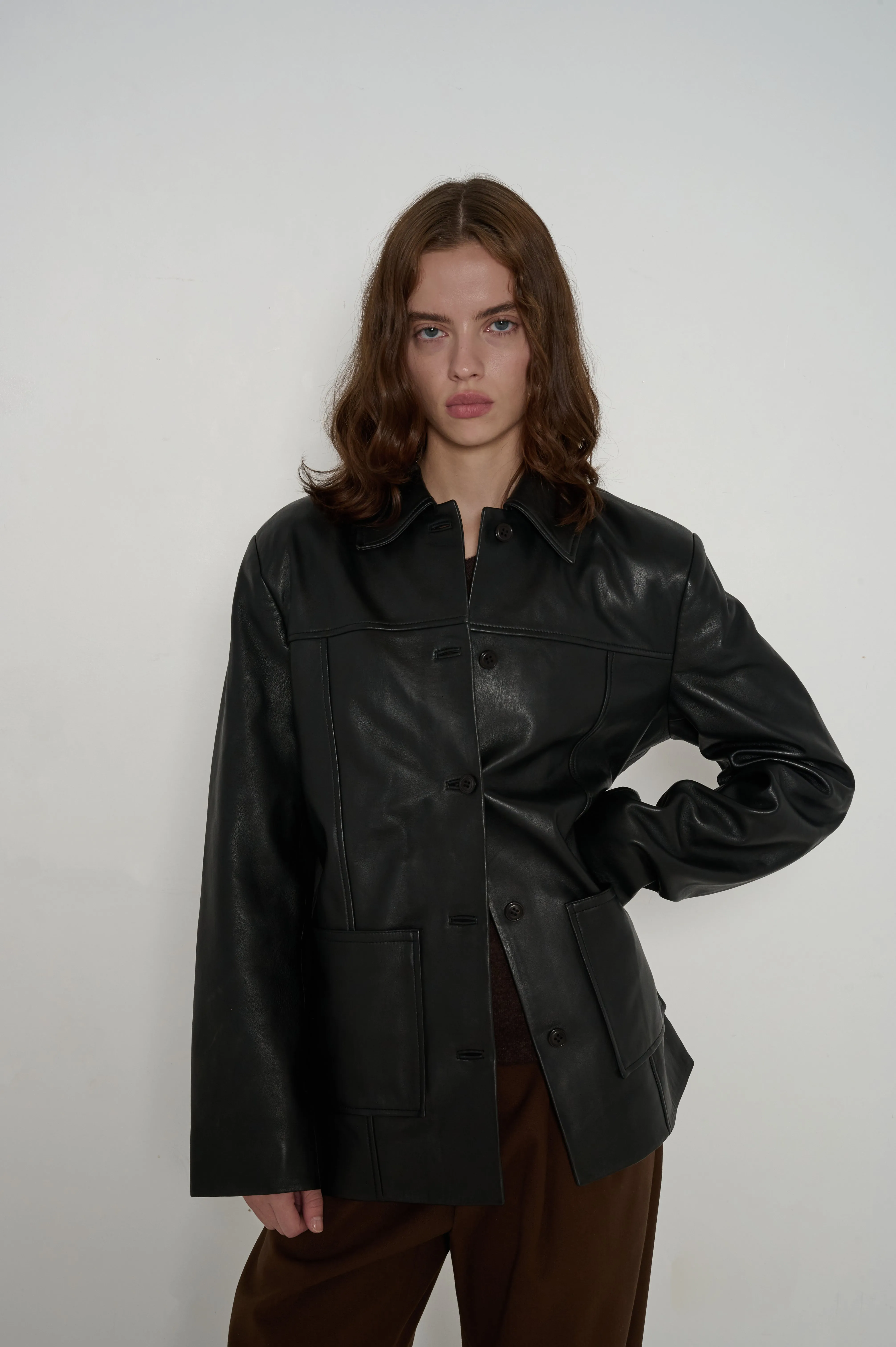 Barry Leather Shirt Jacket Black