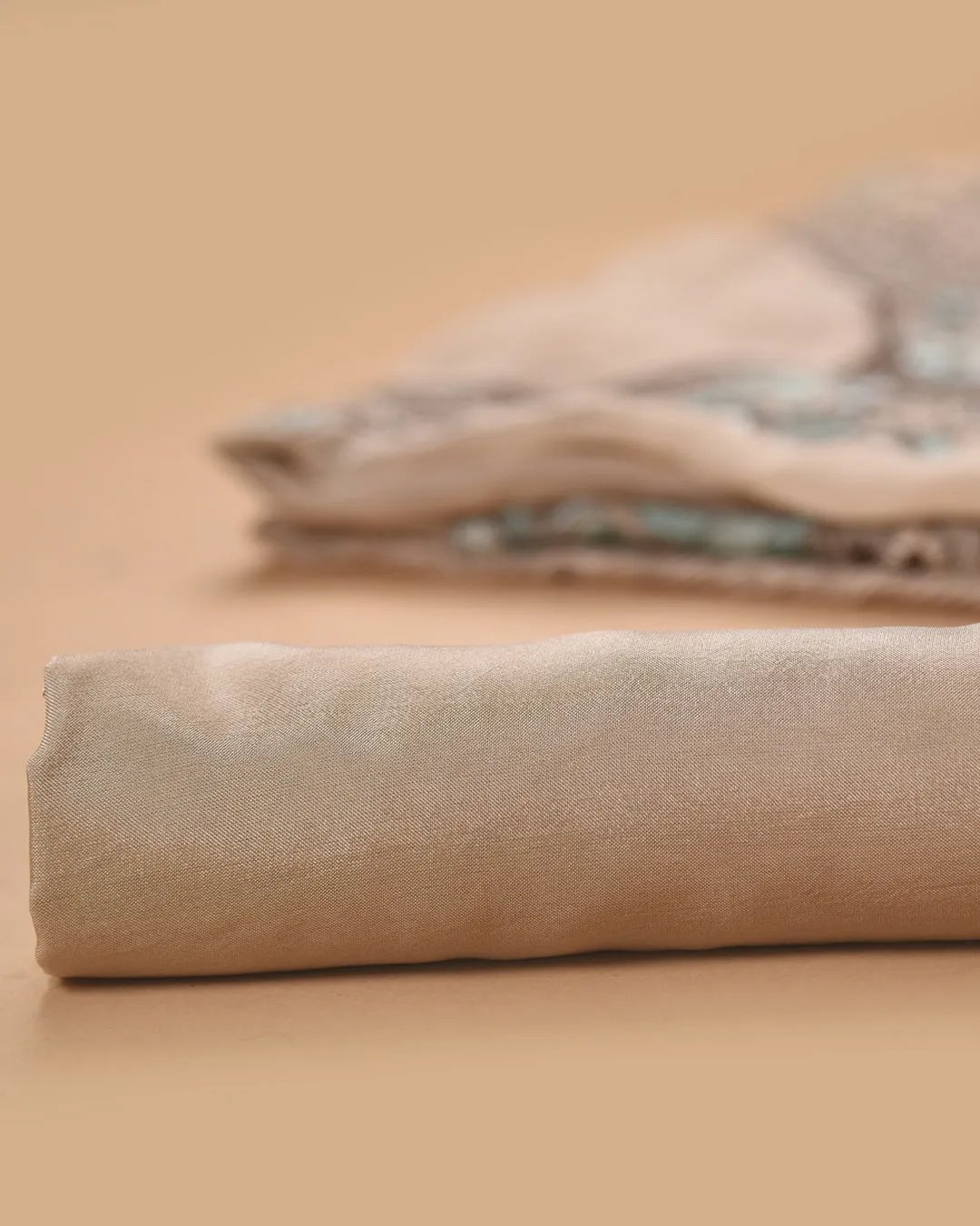 Beige Organza Blend Embroidered Unstitched Suit Fabric Set With Organza Dupatta