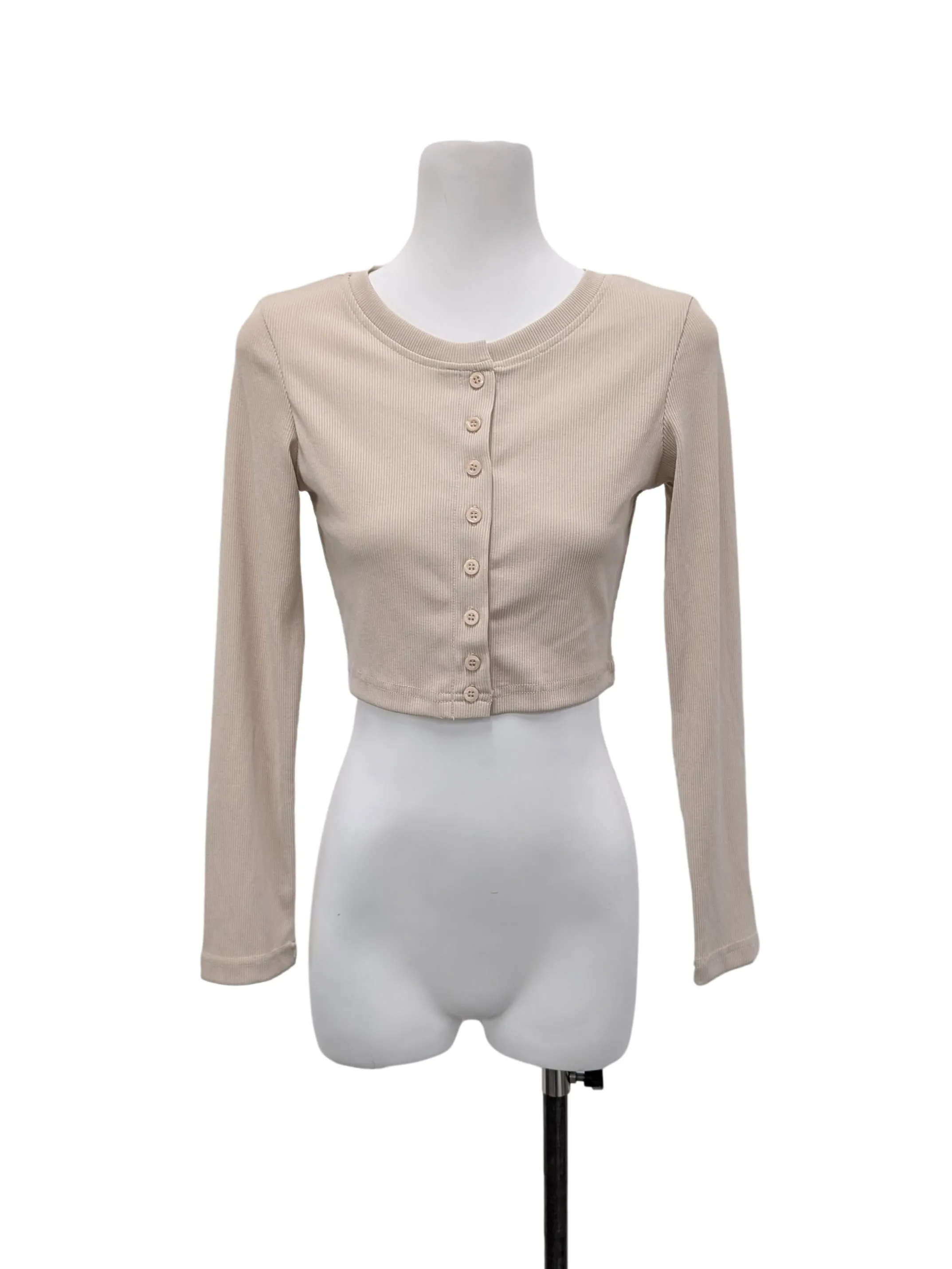 Beige Round Neck Cardigan