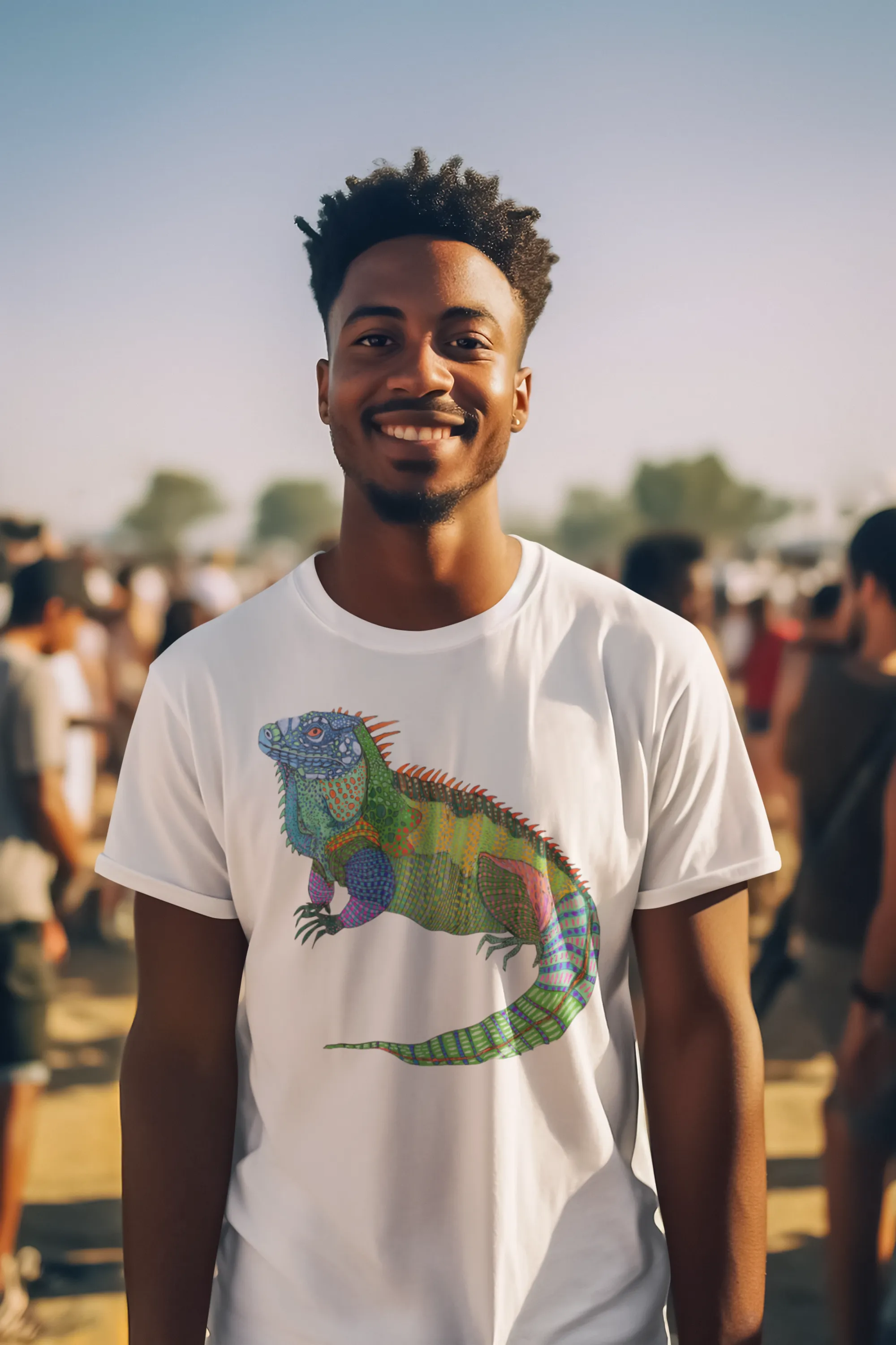 Big Boi Iguana Cotton T-Shirt - Designed by Sadie Rothenberg (White)