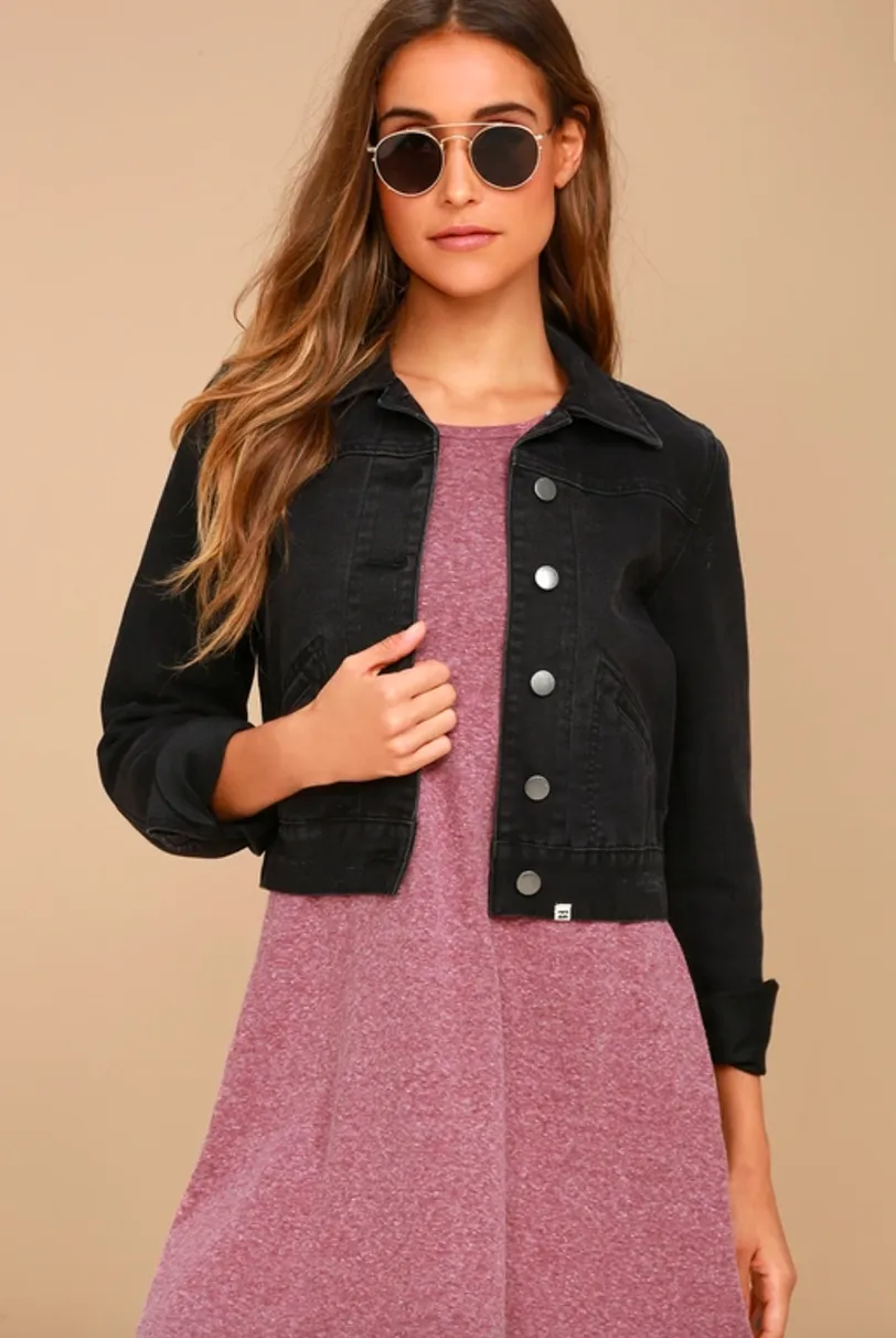 Billabong Women's Beamin and Dreamin Denim Jacket | Black Pebble