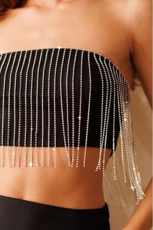 Black Diamond Metal Fringe Bandeau Top