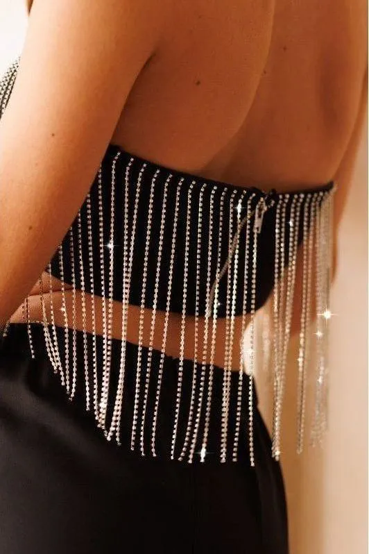 Black Diamond Metal Fringe Bandeau Top