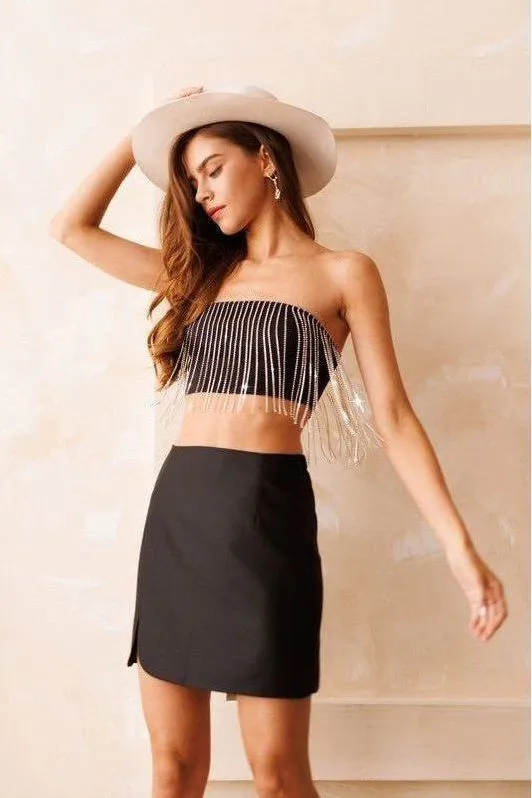 Black Diamond Metal Fringe Bandeau Top