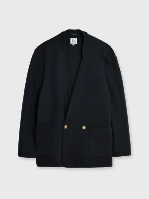 Black Double Breasted Unstructured Jacket