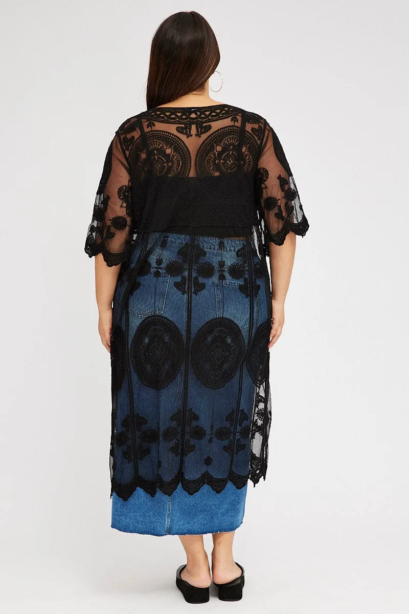 Black Lace Mesh Kimono