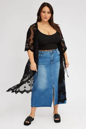 Black Lace Mesh Kimono