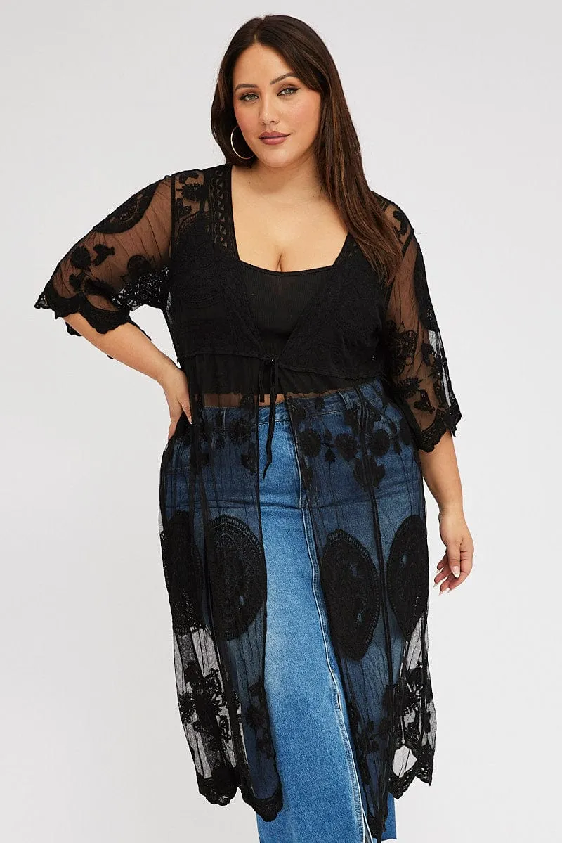 Black Lace Mesh Kimono